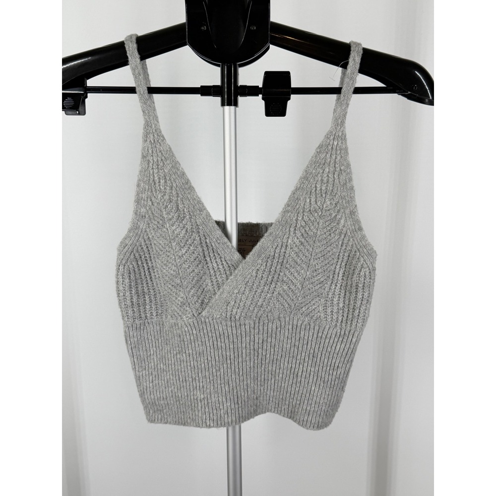 Sincerely Jules Womens Gray Ribbed Knit‎ Surplice Crop Cami Tank Top Small